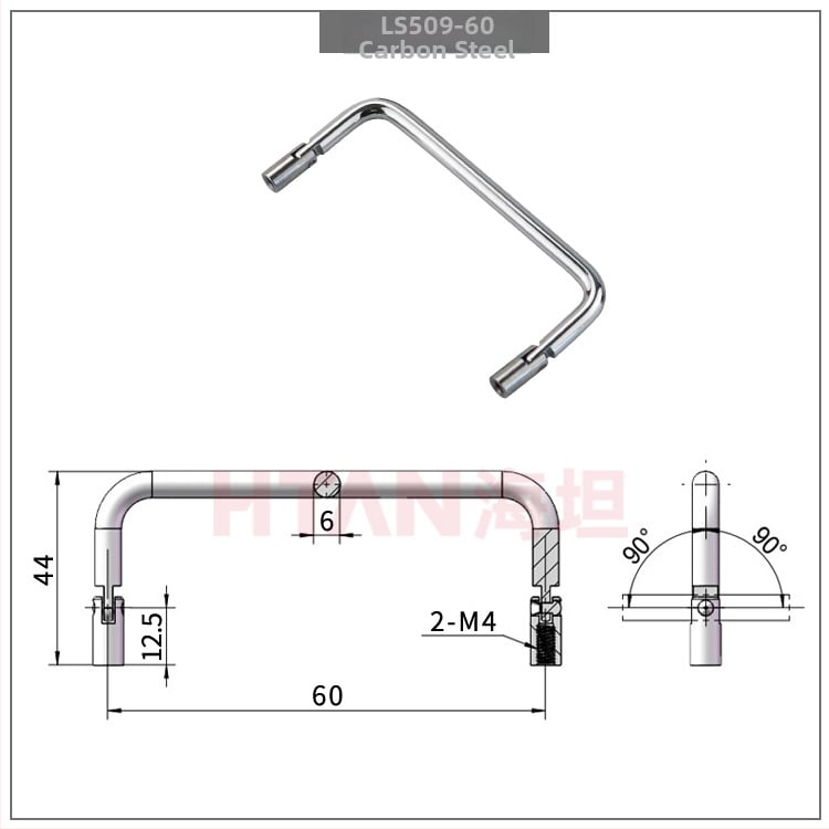 Drška za vrata ormara od nehrđajućeg čelika LS509, U‑oblik sklopiva s obje strane, unutarnji navoj 90°, kromirana