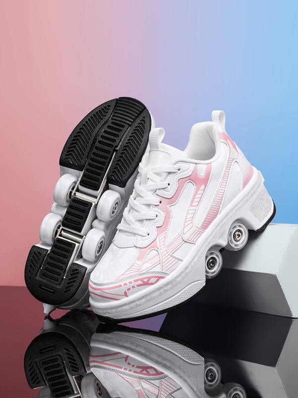 Dječje patike za rolanje s izvučnim kotačićima i jednim klikom, gornji dio PU+mesh, potplat Rubber+EVA, dvostruki kotači, unisex