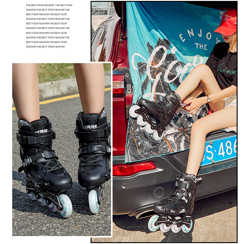 Role skate – unisex, partea superioară PP, roți PU, talpă din aliaj, un singur rând de roți