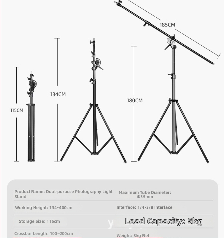 Stojan na štúdiovú lampu pre živé vysielanie 2.8 m | Hliníková zliatina | Nosnosť 6 kg | 3-dielny trojnožec | Značka Yuer