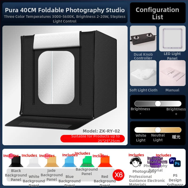 Skladací štúdiový svetelný box na fotografiu, model ZK-RY-04; materiál: blackout Oxford tkanina + reflexná hliníková tkanina; hmotnosť 4600 g; určené pre profesionálnu fotografiu