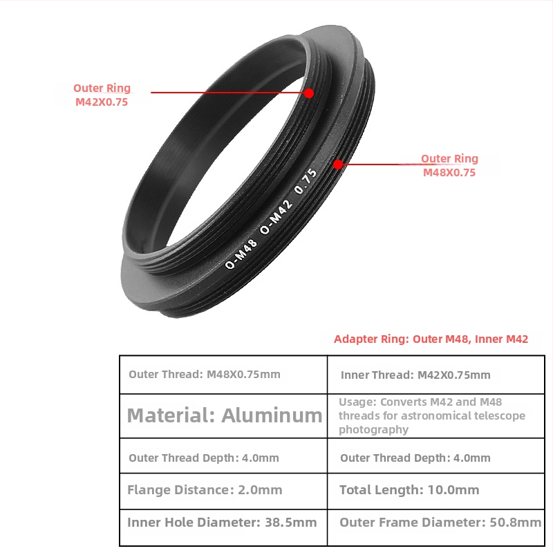 Star Edge Dvojstranný adaptér M48/M42 pre fotografovanie astronomickým ďalekohľadom