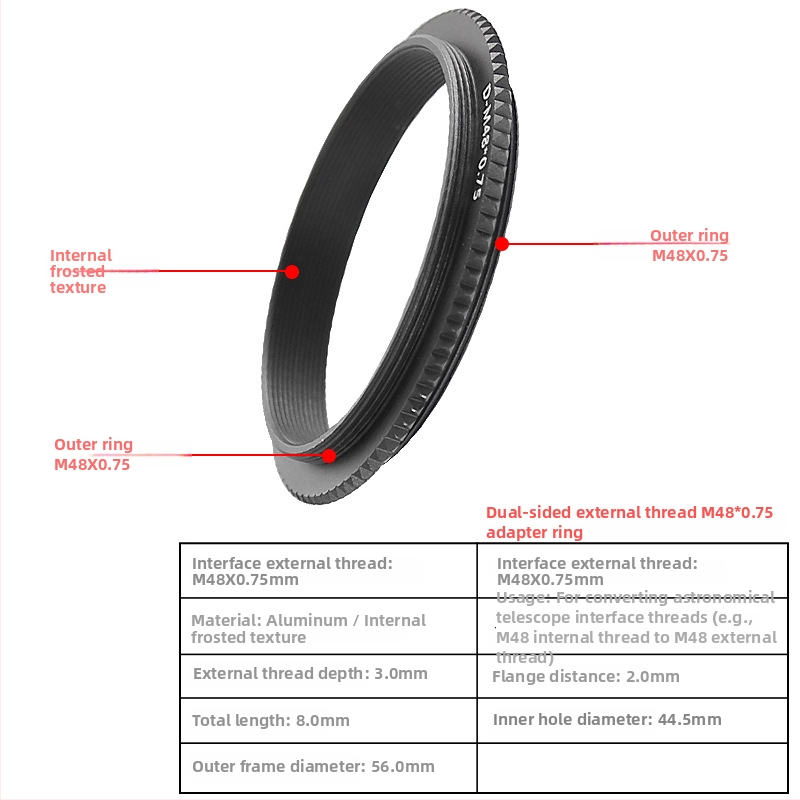 Star Edge Dvojstranný adaptér M48/M42 pre fotografovanie astronomickým ďalekohľadom