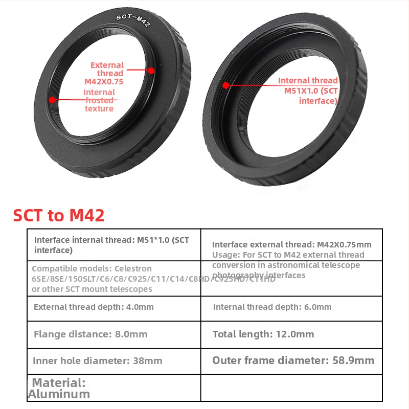 Star Edge Dvojstranný adaptér M48/M42 pre fotografovanie astronomickým ďalekohľadom