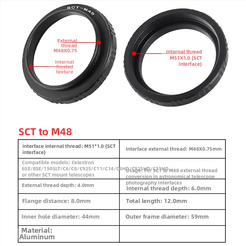 Star Edge Dvojstranný adaptér M48/M42 pre fotografovanie astronomickým ďalekohľadom