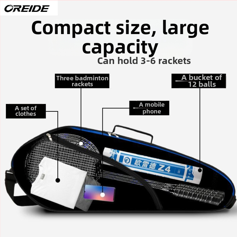 Oreide badminton- és tenisz ütőtáska váll- vagy keresztpánttal – Oxford anyag, poliészter külső, nyomtatott logó, felnőtteknek