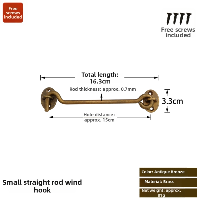 Mosadzny oknový hák a zámok, leštený a patinovaný povrch, Nový čínsky štýl
