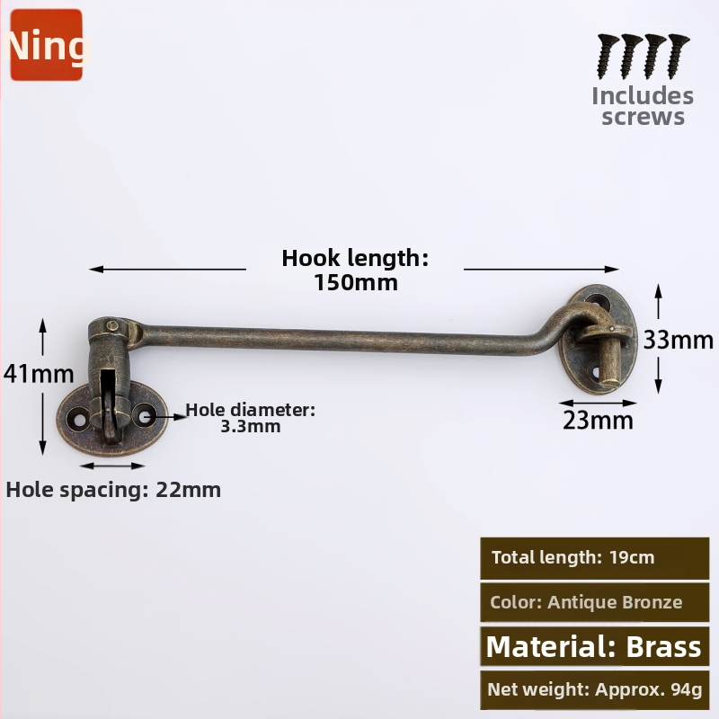 Mosadzny oknový hák a zámok, leštený a patinovaný povrch, Nový čínsky štýl