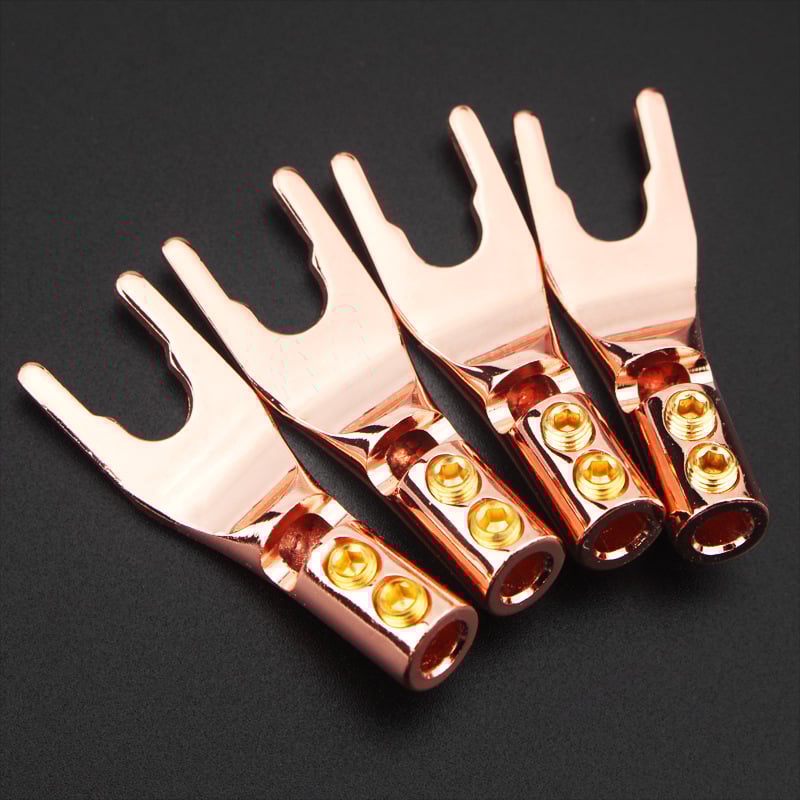 Y típusú audio csatlakozó réz-arany bevonattal, forrasztásmentes terminállal a hangszóró-kábelhez — márka Mvs/Magic, működési hőmérséklet -20…80°C, audio/videó csatlakozó