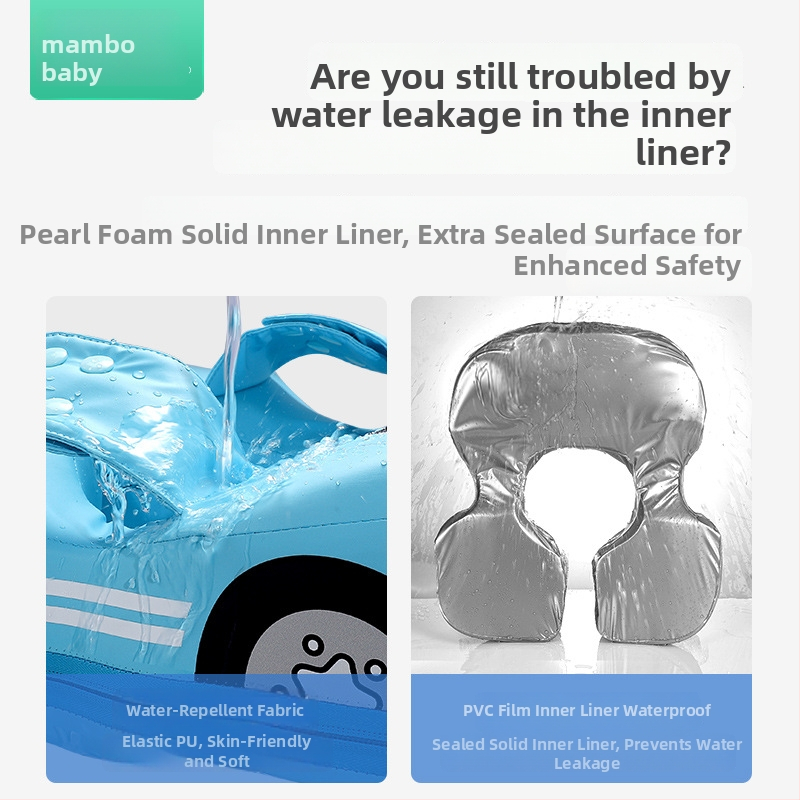 Mambobaby detský nafukovací plávací kruh — PU tkanina obal + Pearl Foam vnútro, určené na plávanie
