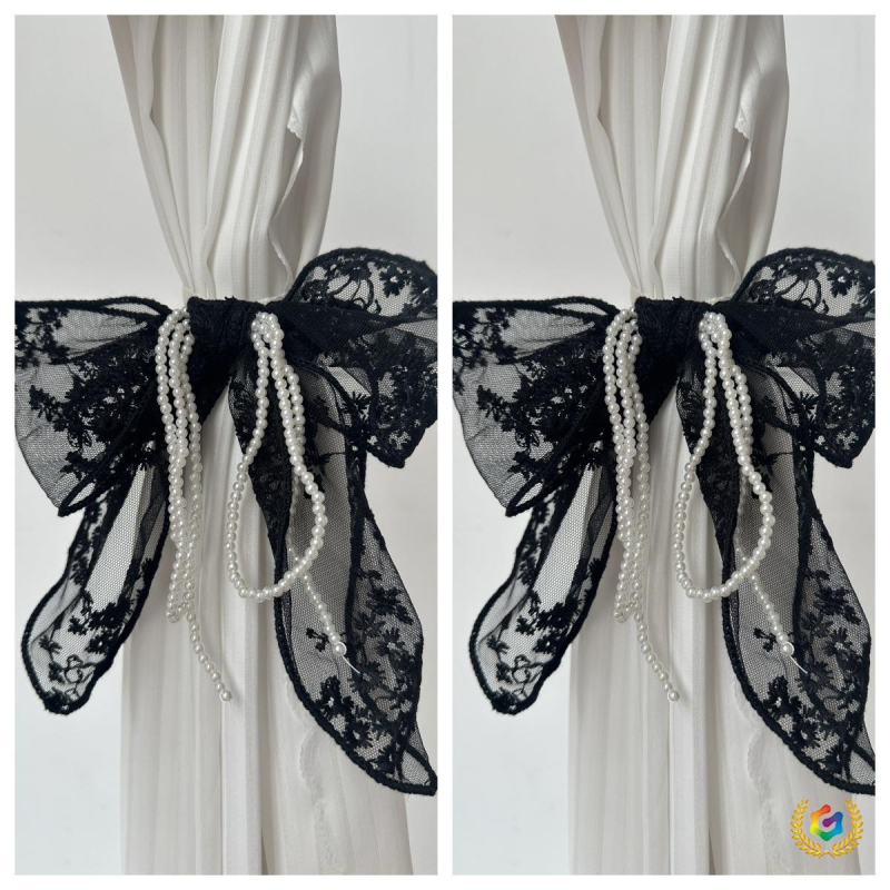 Dantelă pentru perdea cu fundață perlată și nod de mărgele, decor pentru perdele din plasă, personalizabil, stil nou chinezesc