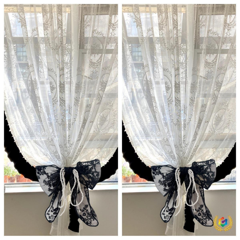 Dantelă pentru perdea cu fundață perlată și nod de mărgele, decor pentru perdele din plasă, personalizabil, stil nou chinezesc