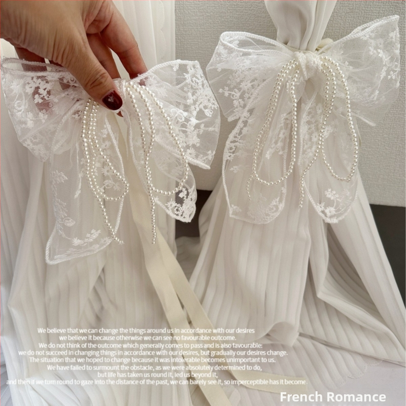 Čipkovaný závesový pútko s perlou a mašličkou, dekor pre priesvitné závesy, prispôsobiteľný štýl