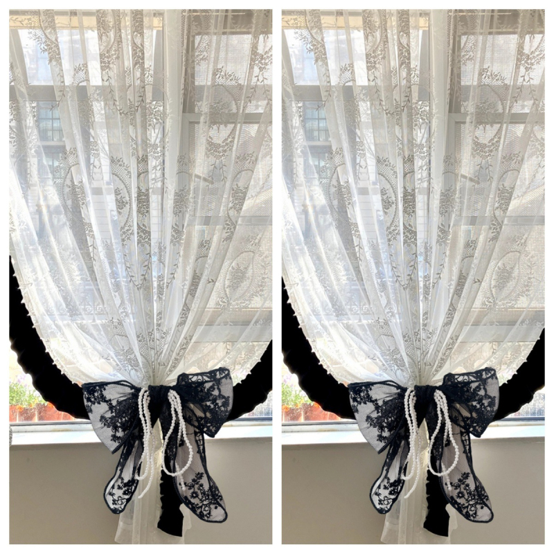 Dantelă pentru perdea cu fundață perlată și nod de mărgele, decor pentru perdele din plasă, personalizabil, stil nou chinezesc