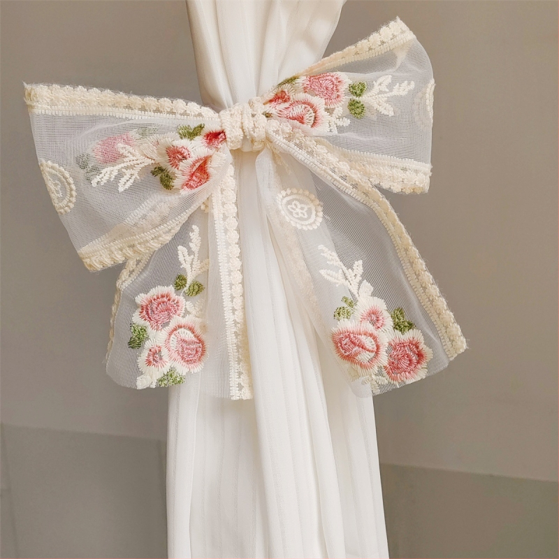 Čipkovaný závesový pútko s perlou a mašličkou, dekor pre priesvitné závesy, prispôsobiteľný štýl