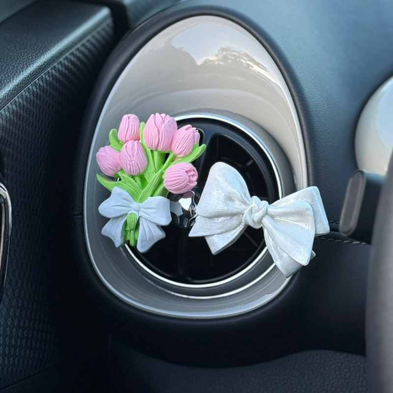 Tulip Bow auto difuzor za aromu, difuzijski kamen, klip za izlaz zraka, jasmin miris, sadržaj 5–10 ml, vrijeme isparavanja 31–60 dana