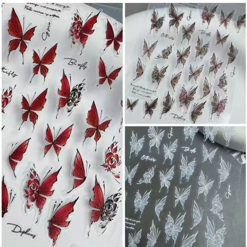 Körömdíszítő matricák akvarell pillangó mintával, egyszerű stílus (Matricák; Ajándék: Üzleti ajándékok; IP: Nem engedélyezett)