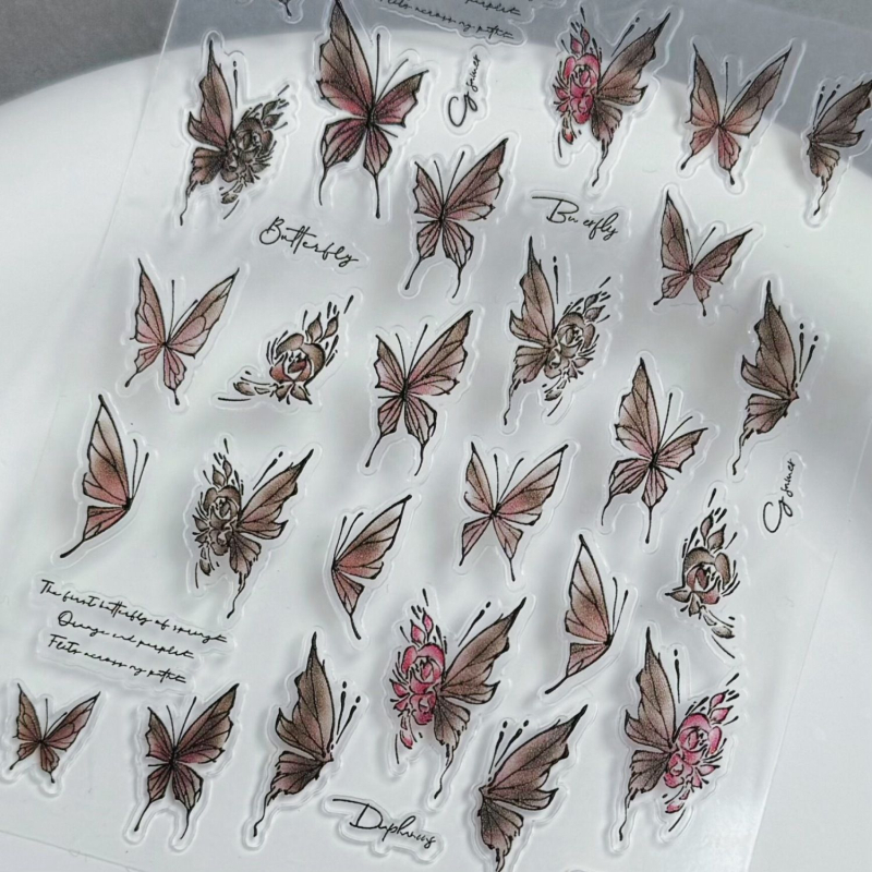 Körömdíszítő matricák akvarell pillangó mintával, egyszerű stílus (Matricák; Ajándék: Üzleti ajándékok; IP: Nem engedélyezett)