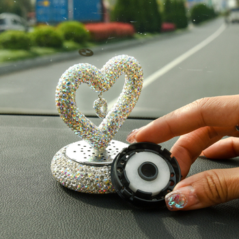 Suport auto pentru parfum cu cristale, stil desen animat, formă inimă dublă pentru consola centrală