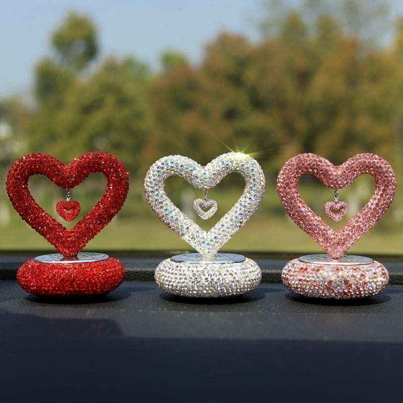 Suport auto pentru parfum cu cristale, stil desen animat, formă inimă dublă pentru consola centrală