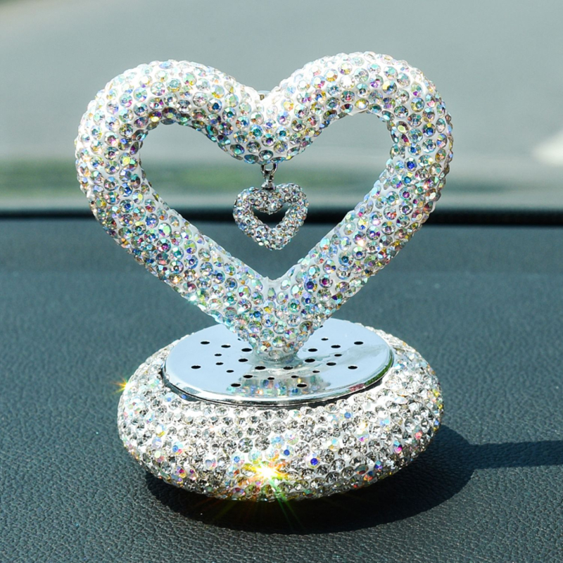 Suport auto pentru parfum cu cristale, stil desen animat, formă inimă dublă pentru consola centrală