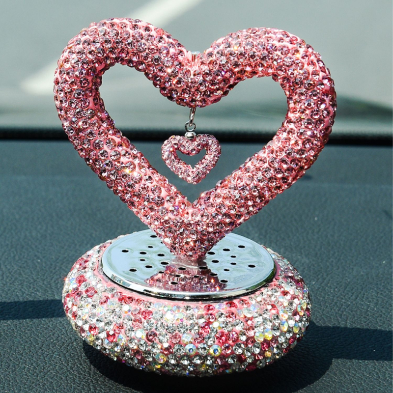 Suport auto pentru parfum cu cristale, stil desen animat, formă inimă dublă pentru consola centrală