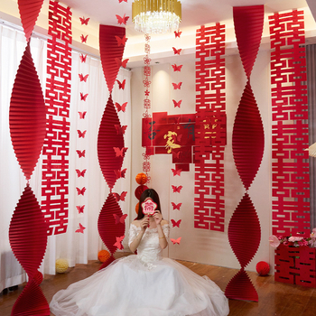 Accesorii de decor pentru spațiul de nuntă: ghirlandă origami tip cascadă din hârtie, panglică