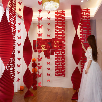 Accesorii de decor pentru spațiul de nuntă: ghirlandă origami tip cascadă din hârtie, panglică