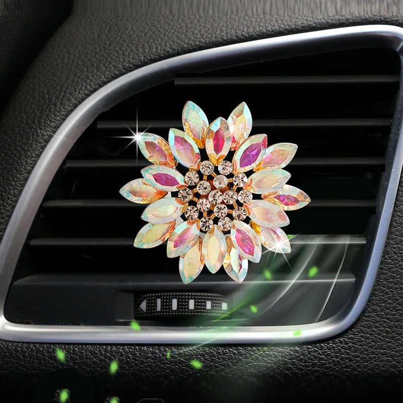Auto klip za parfem u ventilaciji sa kristalnom dekoracijom suncokreta, 10–20 ml, kristalni spremnik za parfem, pričvršćivanje na otvor zraka, dekorativno, osvježenje, aromatiziranje, uklanjanje mirisa, uklanjanje formaldehida
