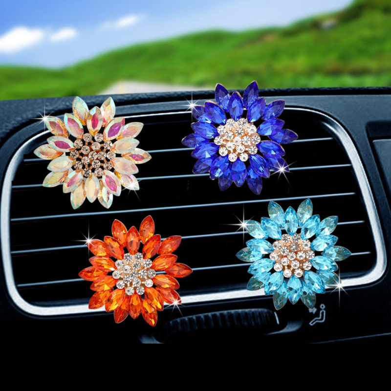 Auto klip za parfem u ventilaciji sa kristalnom dekoracijom suncokreta, 10–20 ml, kristalni spremnik za parfem, pričvršćivanje na otvor zraka, dekorativno, osvježenje, aromatiziranje, uklanjanje mirisa, uklanjanje formaldehida