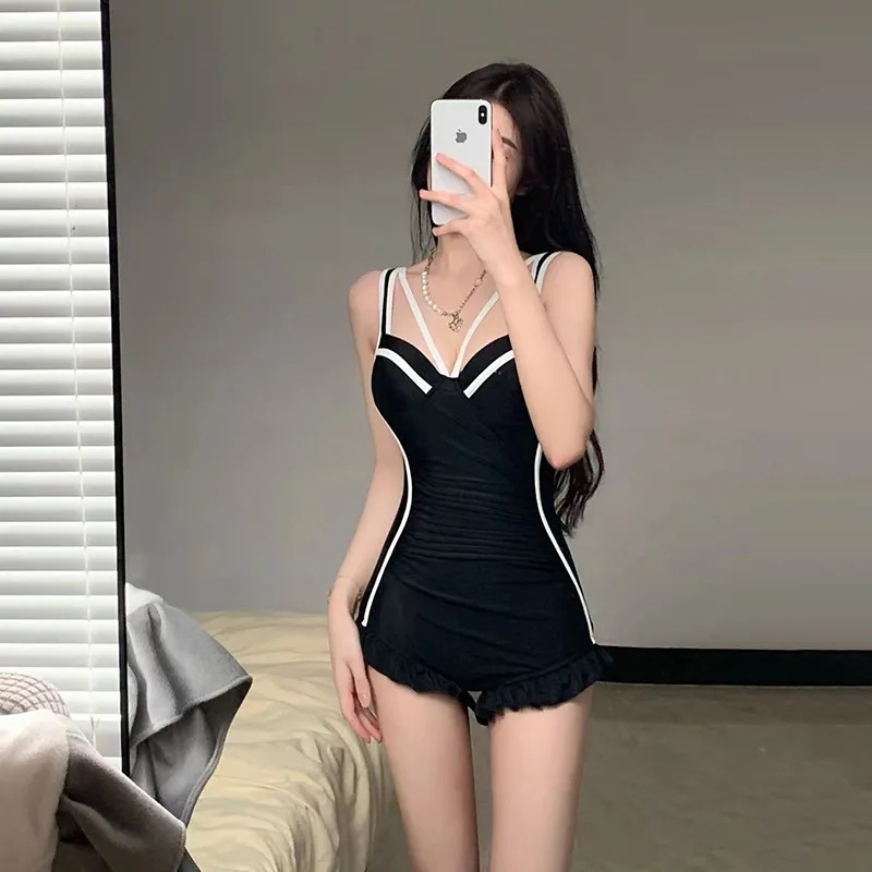 Costum de baie pentru femei, cu mâneci lungi, talie înaltă și design sexy; material poliester 95%, căptușeală 100% poliester; cu pernuțe pentru sâni, fără suport din oțel.