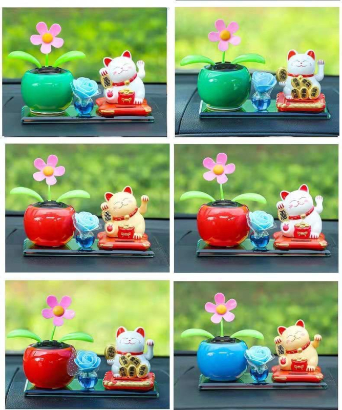 Auto ukras Fortune Cat sa držačem parfema u obliku suncokreta, od plastike, stil kineske tradicije, marka Haihui