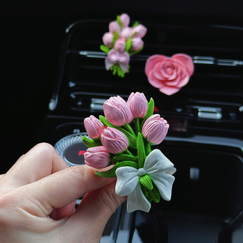 Difuzor auto de aromă în formă de lalea cu piatră de parfum | suport din ipsos, clips pentru aer, 5–10 ml parfum de iasomie, decor interior pentru mașină
