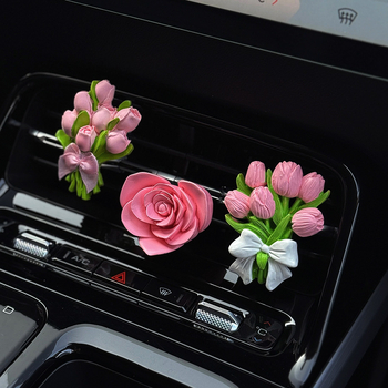 Difuzor auto de aromă în formă de lalea cu piatră de parfum | suport din ipsos, clips pentru aer, 5–10 ml parfum de iasomie, decor interior pentru mașină
