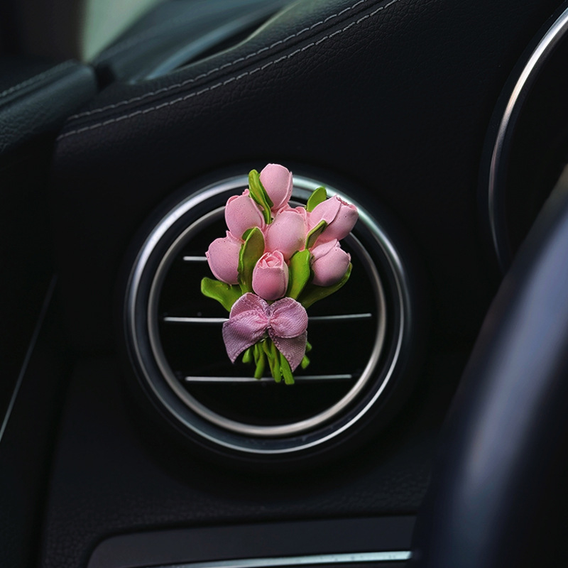 Difuzor auto de aromă în formă de lalea cu piatră de parfum | suport din ipsos, clips pentru aer, 5–10 ml parfum de iasomie, decor interior pentru mașină