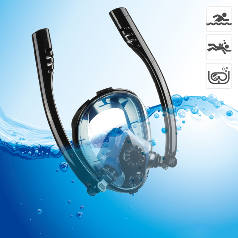 Mască de scufundări antifog, anti-sufocare, separare a respirației, tuburi dual, snorkel uscat complet