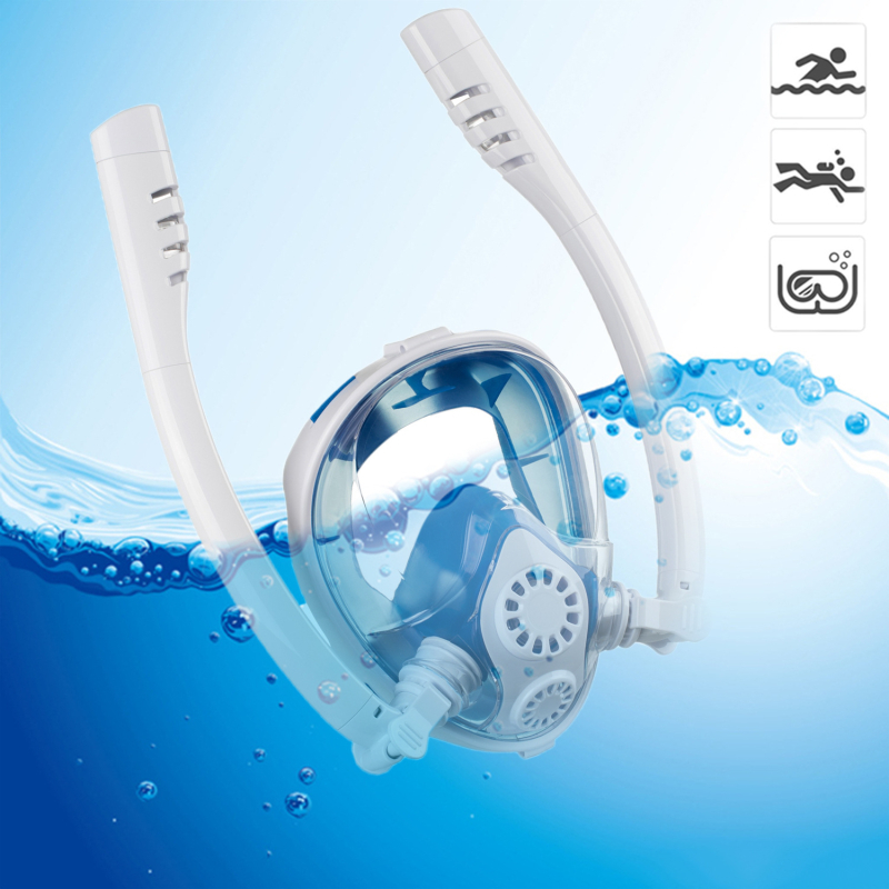 Mască de scufundări antifog, anti-sufocare, separare a respirației, tuburi dual, snorkel uscat complet