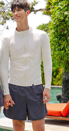 Costum de baie din două părți pentru femei, cu mâneci lungi, pentru înot și snorkel, model solid, cu burete la bust și fără suport metalic; material: nailon, poliester; căptușeală: poliester
