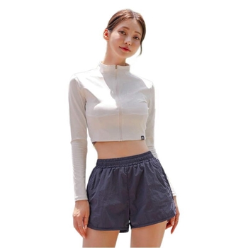 Costum de baie din două părți pentru femei, cu mâneci lungi, pentru înot și snorkel, model solid, cu burete la bust și fără suport metalic; material: nailon, poliester; căptușeală: poliester