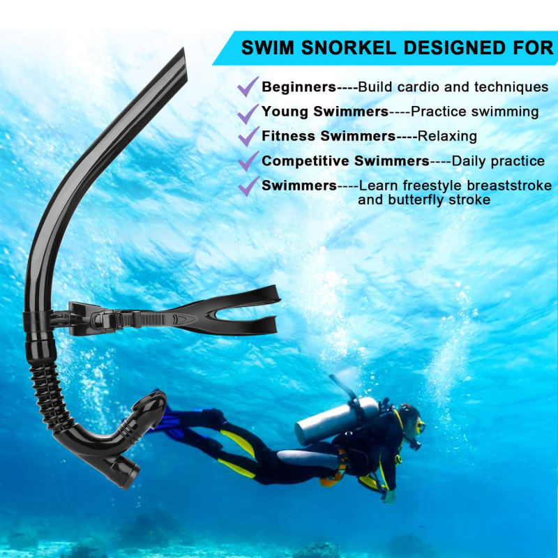 Prednji ugrađeni snorkel za odrasle, trening snorkel od tekućeg silikona, materijali PVC/Silikon/PC, CE potvrda
