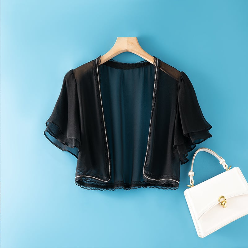 Cardigan-șal din mătase pentru protecție solară, ultra-subțire, UPF30+, mânecă 3/4