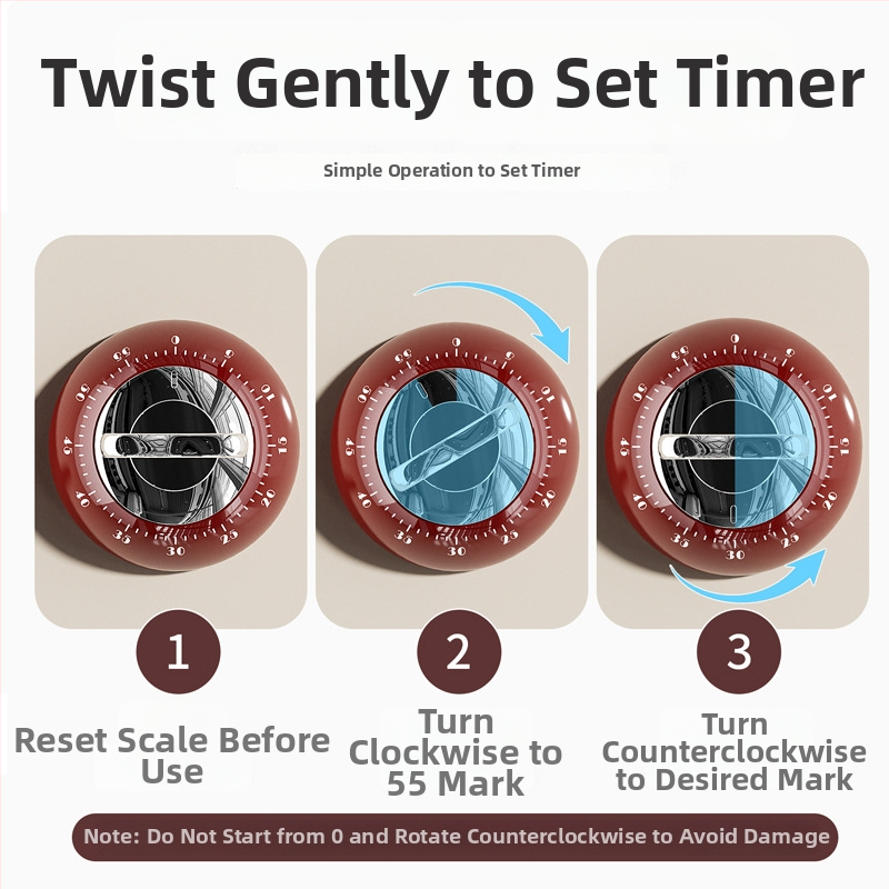 Konyhai mágneses mechanikus időzítő – ABS-kerek ház, mechanikus mozgás, kézi felhúzás, mutató kijelző, riasztó funkció