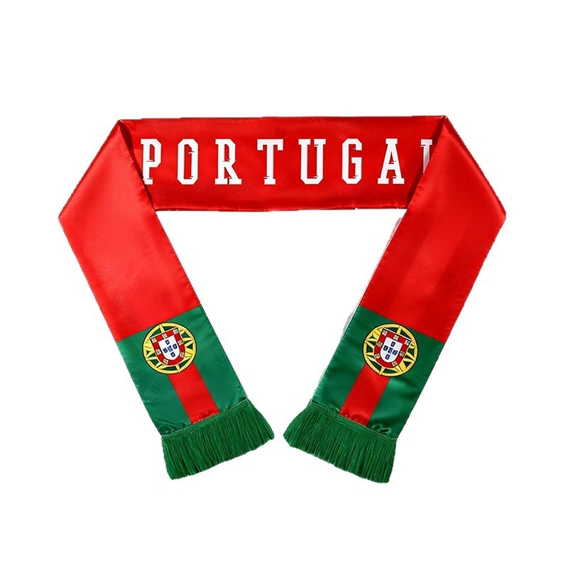 Nogometni navijački šal s prilagođenim logotipom; tiskanje logotipa dostupno; satenski materijal.