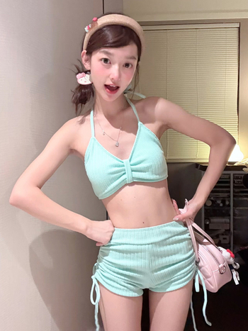 Set de bikini trei piese, cu strat exterior de protecție solară, sutien cu burete, uscare rapidă, elasticitate ridicată