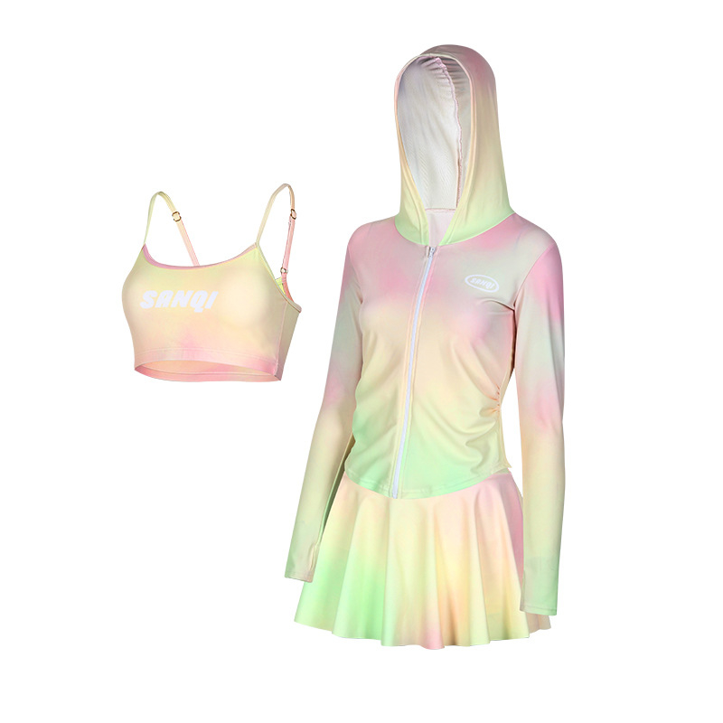 Sanqi háromrészes úszónemű készlet, hosszú ujjú, szoknyás fazon, Nylon 82% anyag, nyaralásokhoz és termálfürdőkhez