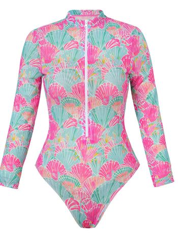 Costum de baie pentru femei, întreg, cu mâneci lungi, fermoar cu protecție UV, bureți pentru bust, poliester, elasticitate înaltă