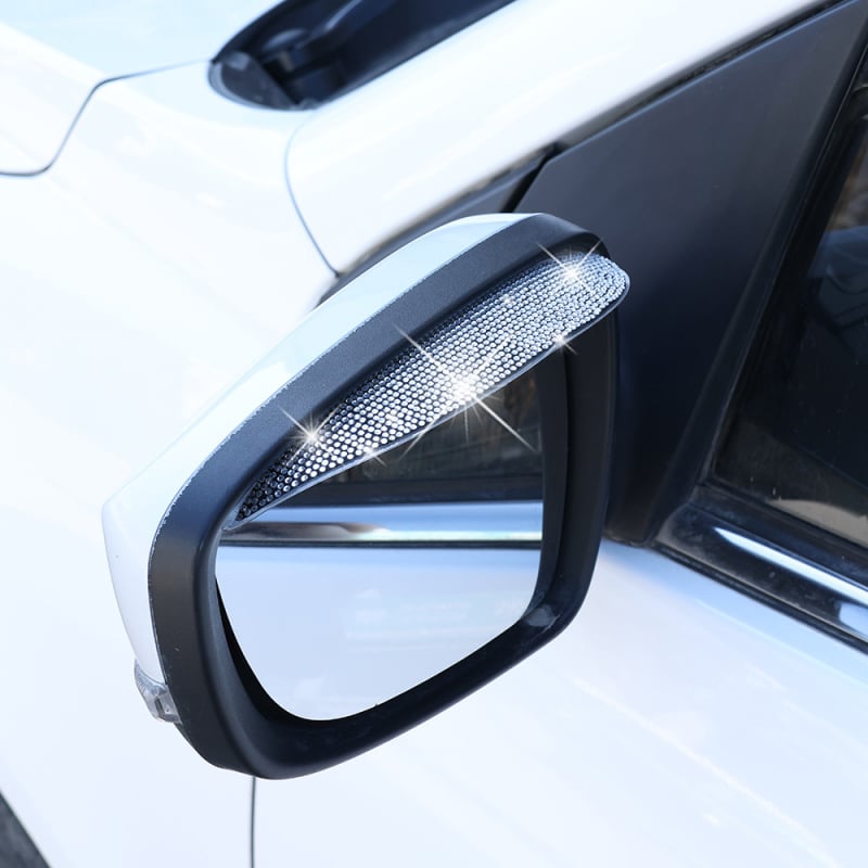 Диамантено украсено огледало за обратно виждане с дъждовен щит, PVC, залепване, универсална съвместимост, AT, опаковка 1–2 бр