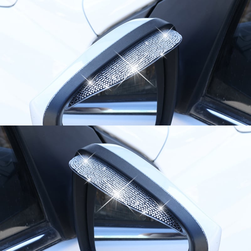 Диамантено украсено огледало за обратно виждане с дъждовен щит, PVC, залепване, универсална съвместимост, AT, опаковка 1–2 бр