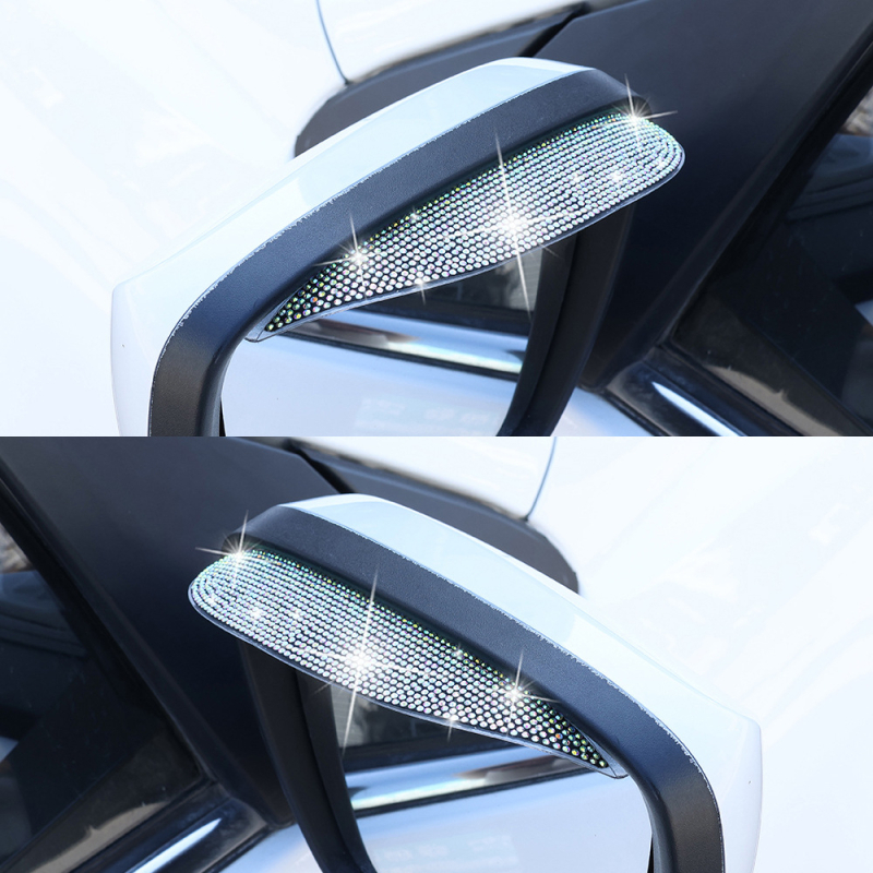 Диамантено украсено огледало за обратно виждане с дъждовен щит, PVC, залепване, универсална съвместимост, AT, опаковка 1–2 бр