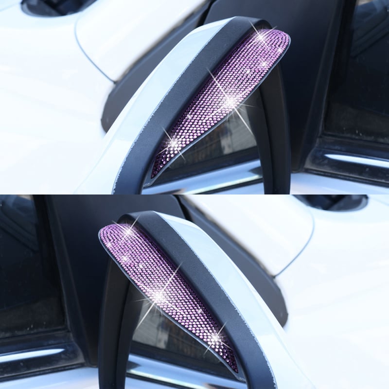 Диамантено украсено огледало за обратно виждане с дъждовен щит, PVC, залепване, универсална съвместимост, AT, опаковка 1–2 бр